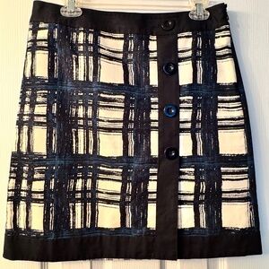 Ann Taylor Black, Cream, and Blue Plaid Skirt
